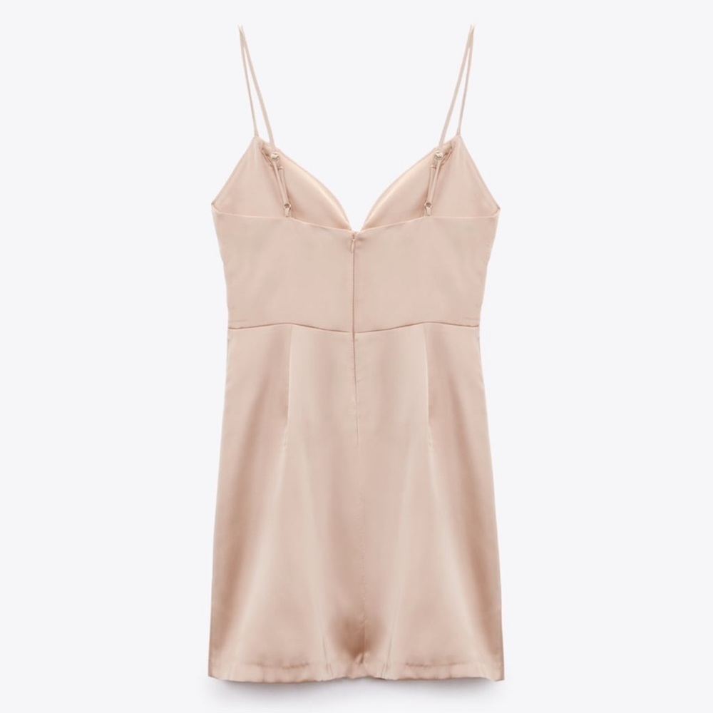 💟Zara Satin Effect Mini Dress Dark Beige - Picture 2 of 3